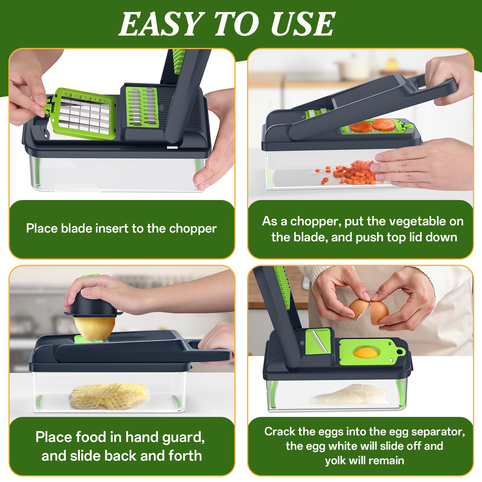HomeHacks Vegetable Chopper stainless blades stay sharp and safe for quick cleanup.