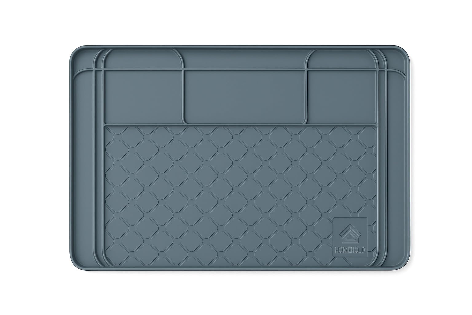 HOMEHOLD under-sink mat in grey shows 34x22 size for kitchen protection.
