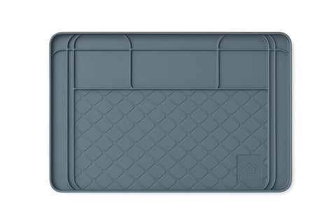 HOMEHOLD under-sink mat in grey shows 34x22 size for kitchen protection.