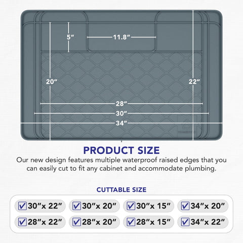 HOMEHOLD mat holds up to 3.3 gallons of liquid to protect cabinet interiors.