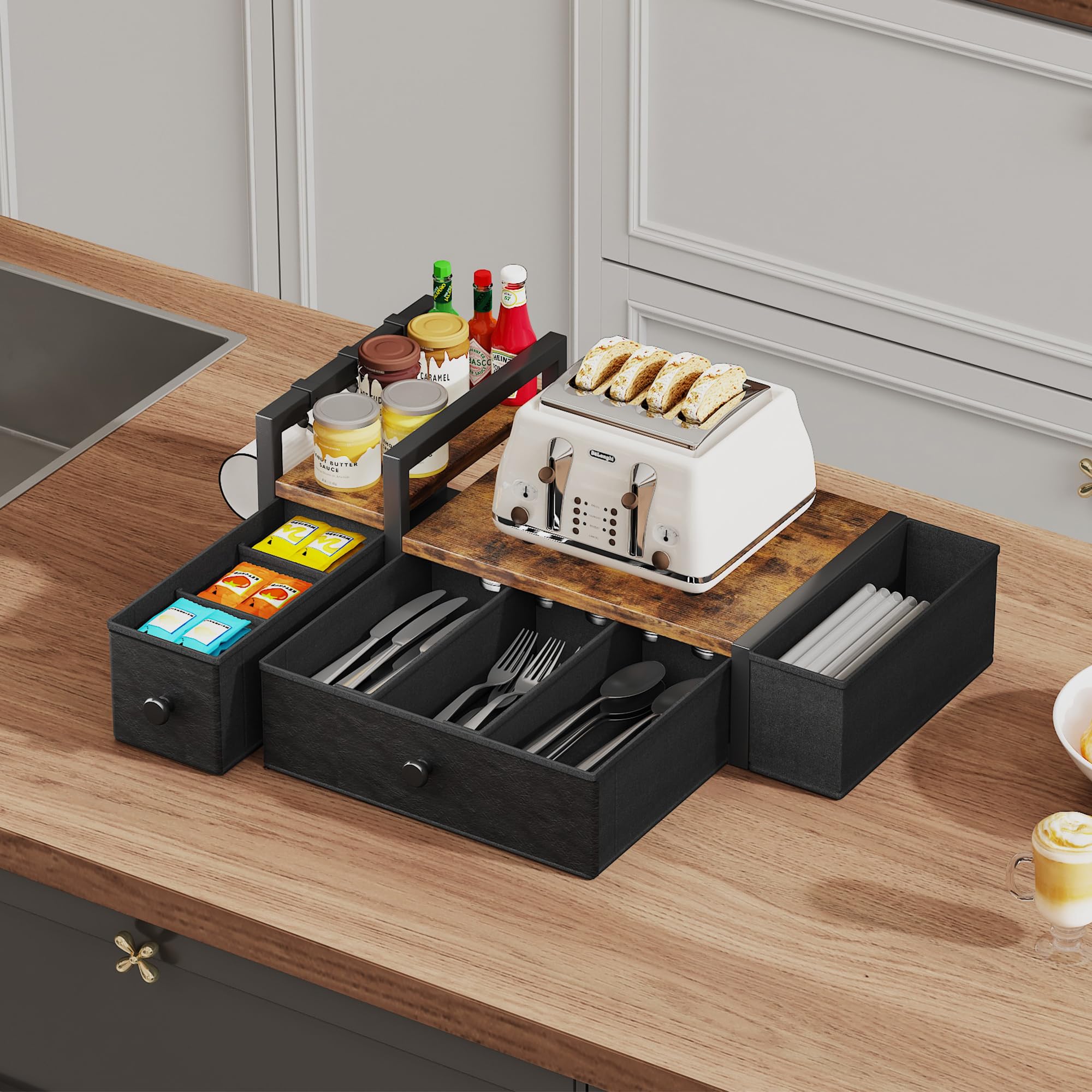 Homeiju 12x12-inch countertop design supports a compact coffee setup