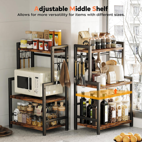 Homeiju 3-tier spice rack middle shelf for organized bottles.