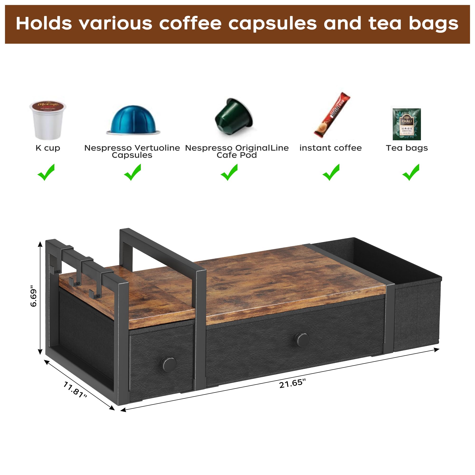Homeiju K-Cup drawer with dividers keeps tea and coffee sorted