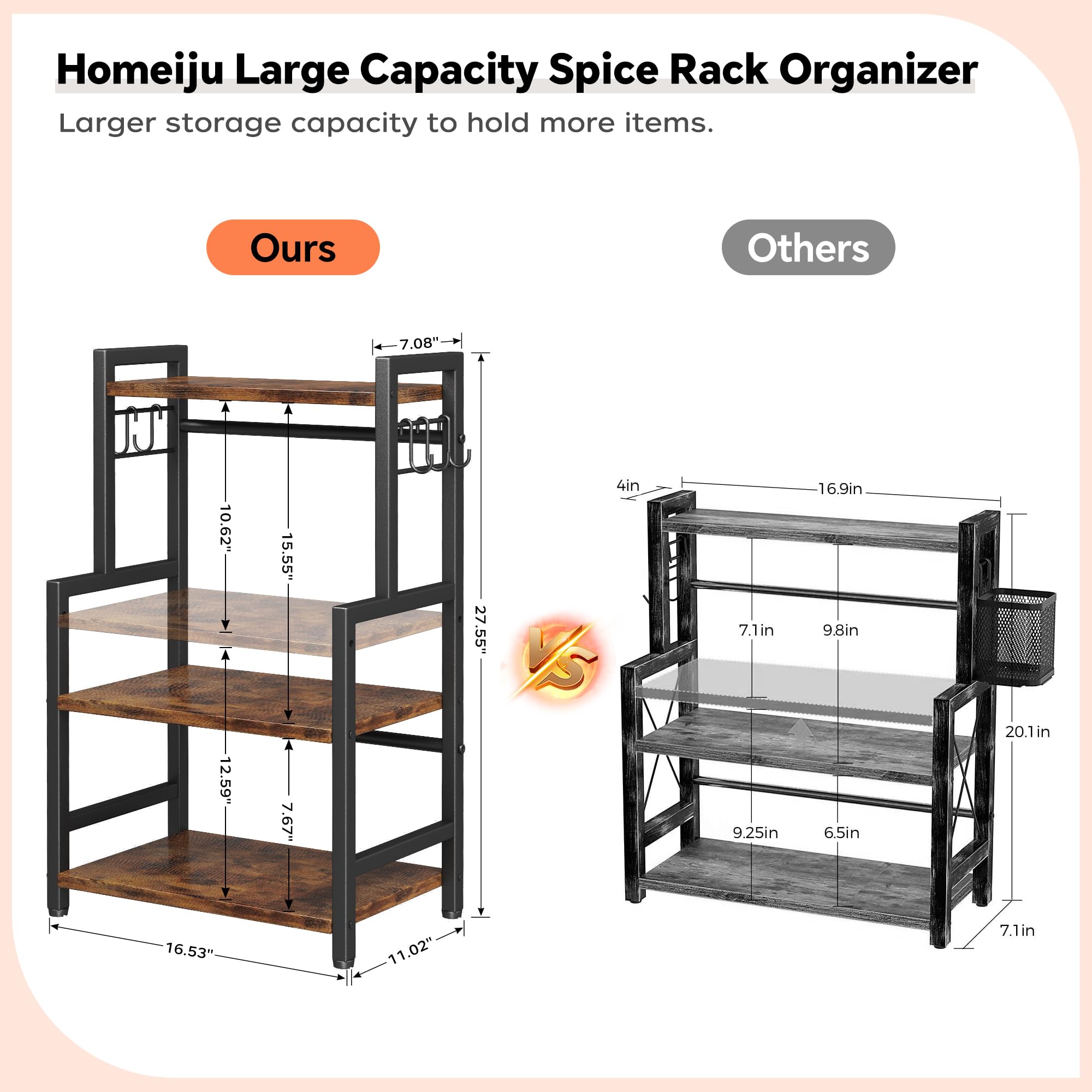Homeiju spice rack keeps bottles organized and within reach.
