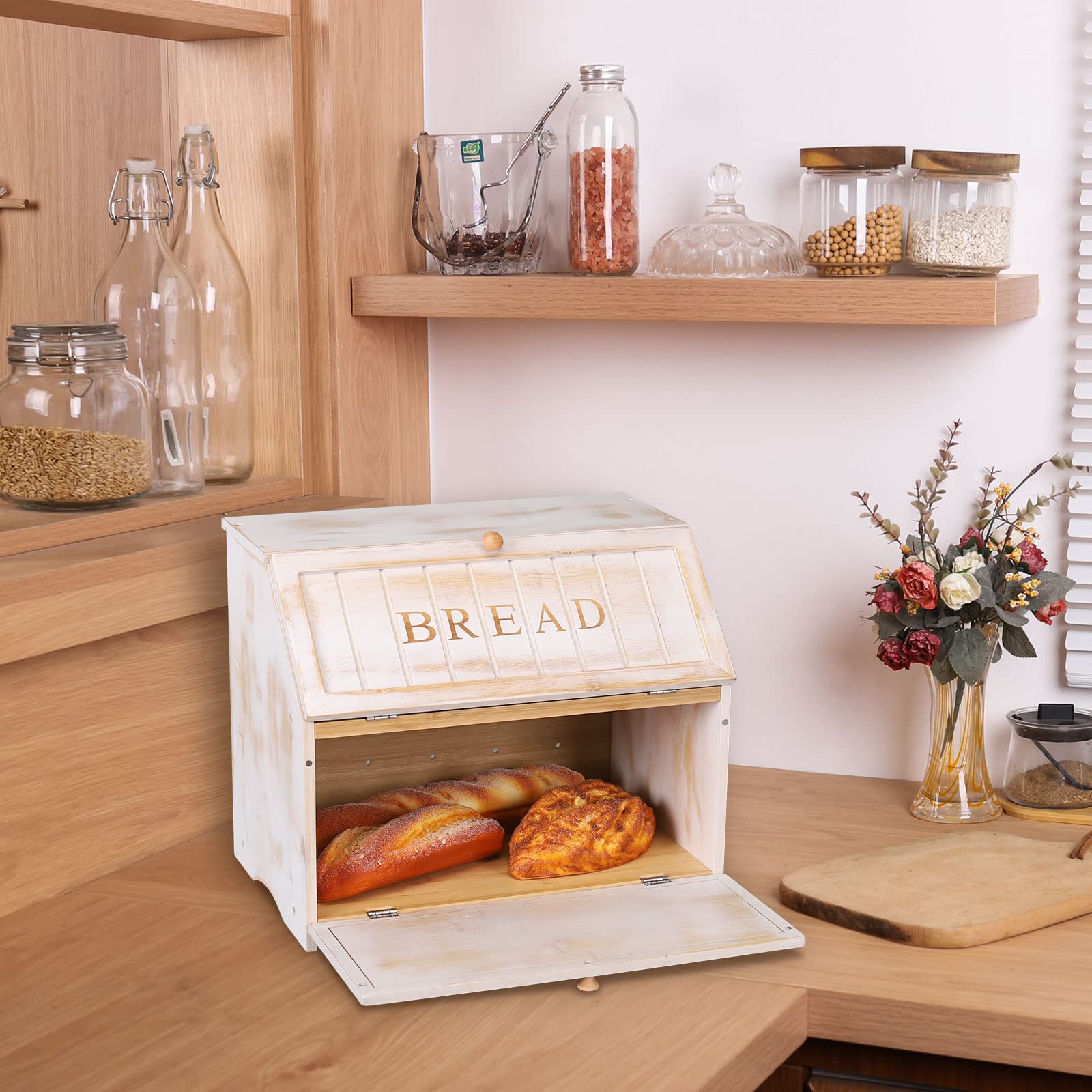 HOMEKOKO two-tier bamboo bread storage offers large capacity