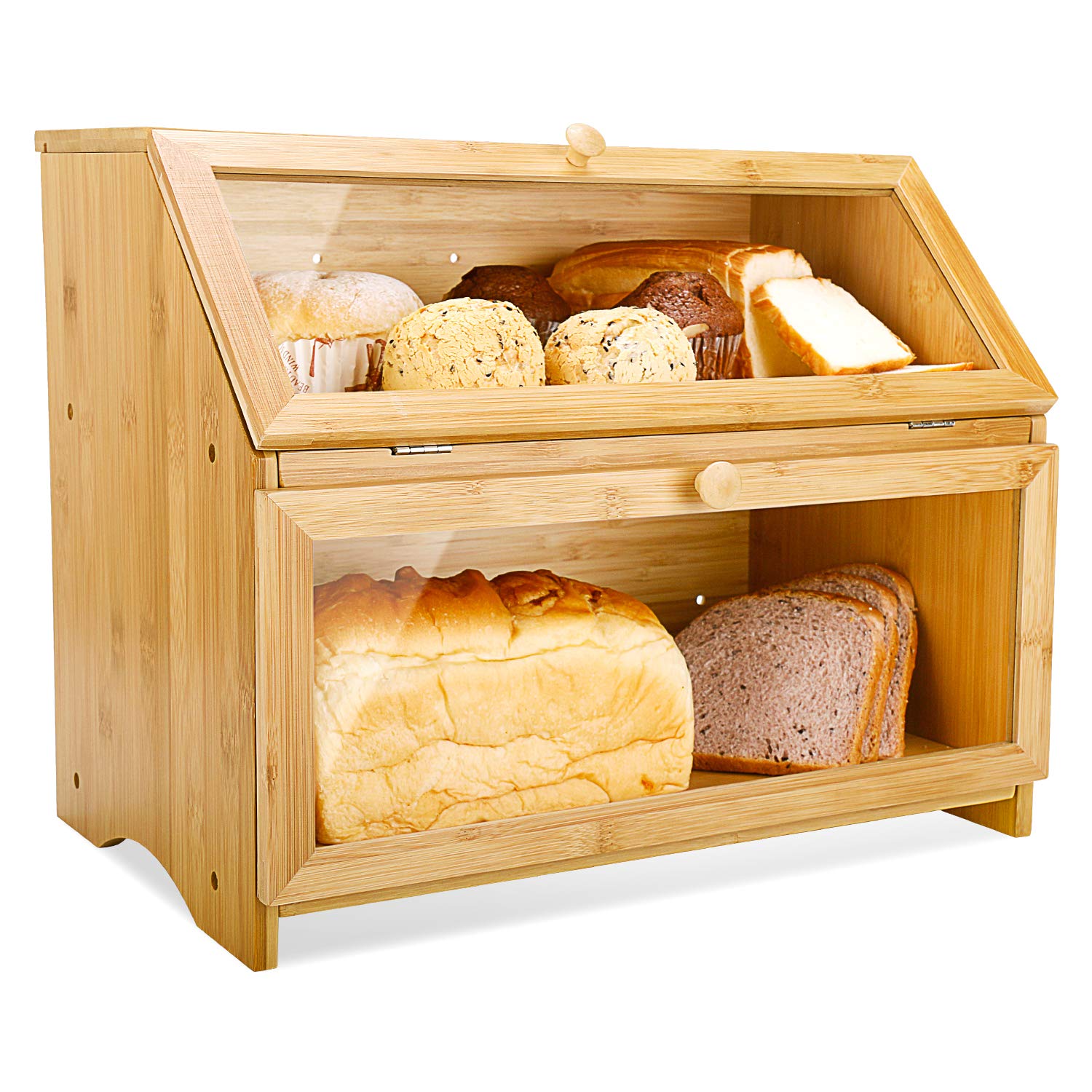 HOMEKOKO bread box front view shows two layer design for easy access.