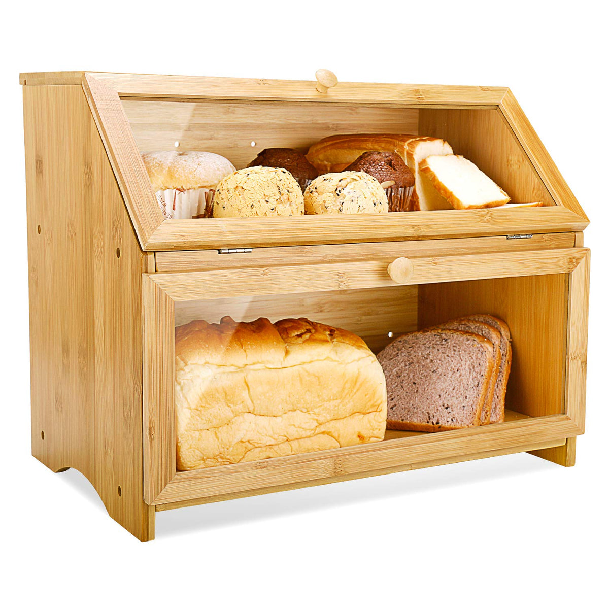 HOMEKOKO bread box front view shows two layer design for easy access.
