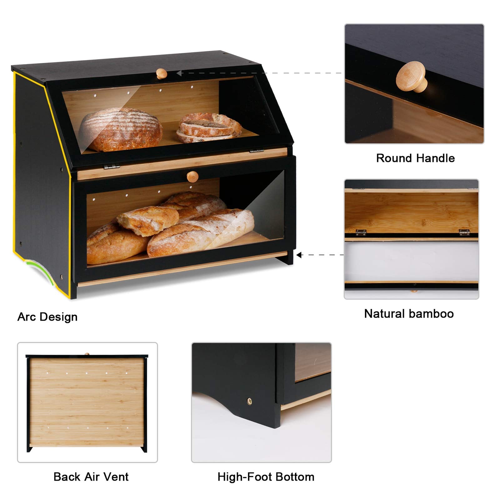 High-foot and deep-back HOMEKOKO bread box design keeps it away from surfaces