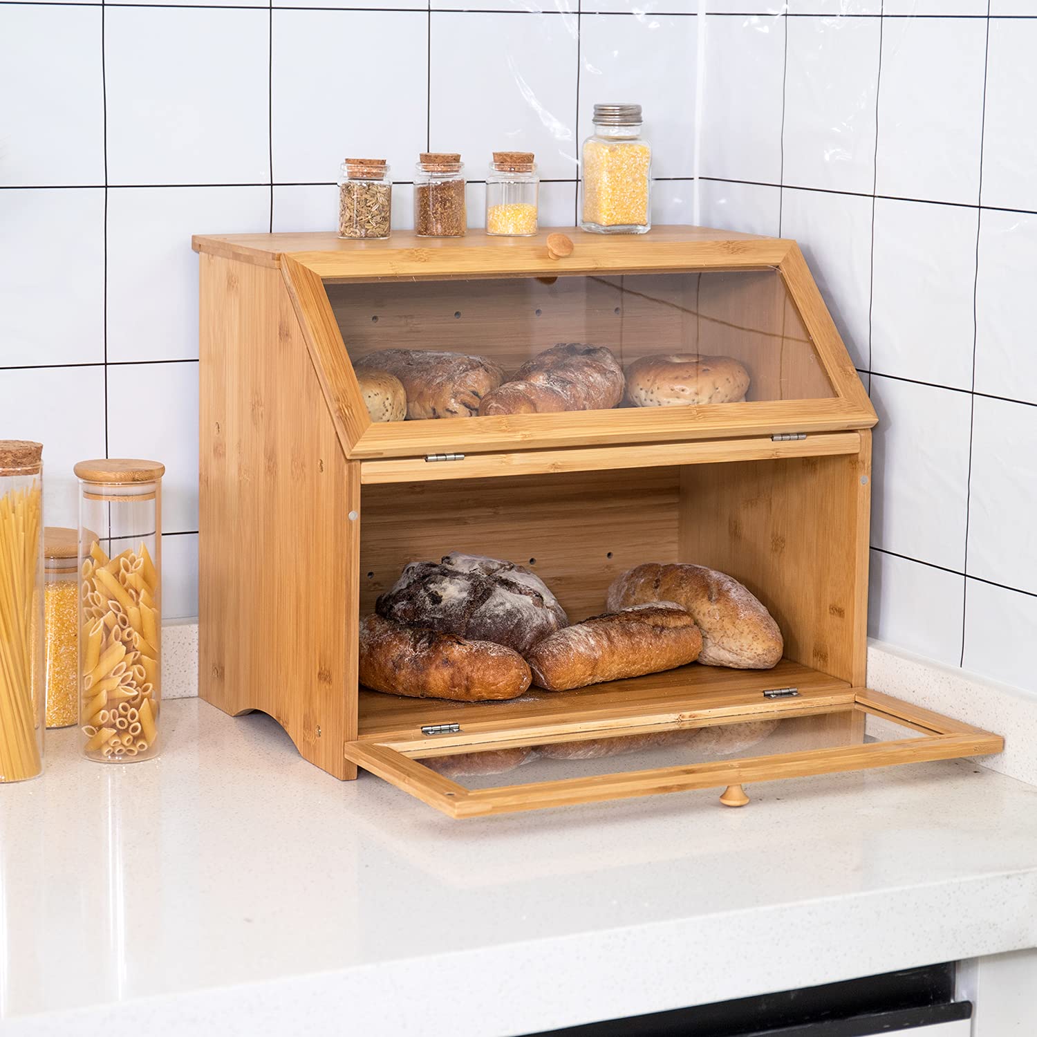 HOMEKOKO bread box top view highlights generous capacity for bread.
