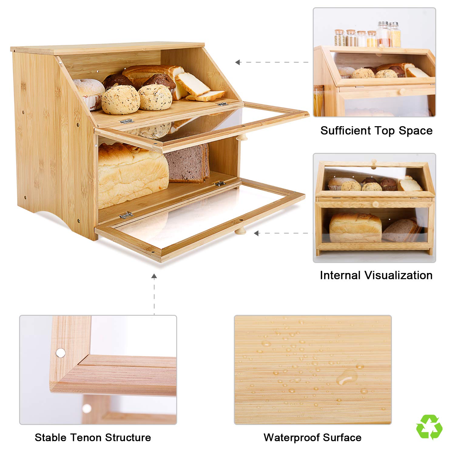 HOMEKOKO bread box two loaves capacity supports family baking.