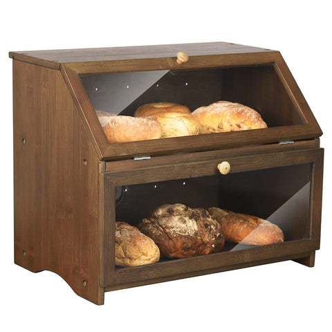 HOMEKOKO bread box with double-layer open view showing fresh bread storage convenience