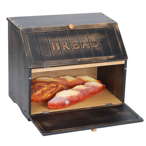 HOMEKOKO bread box front view on a counter keeps bread within easy reach.