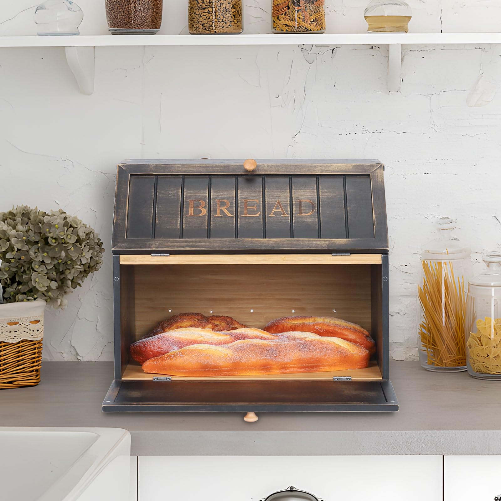 HOMEKOKO kitchen counter setup demonstrates vintage chic that complements many styles.