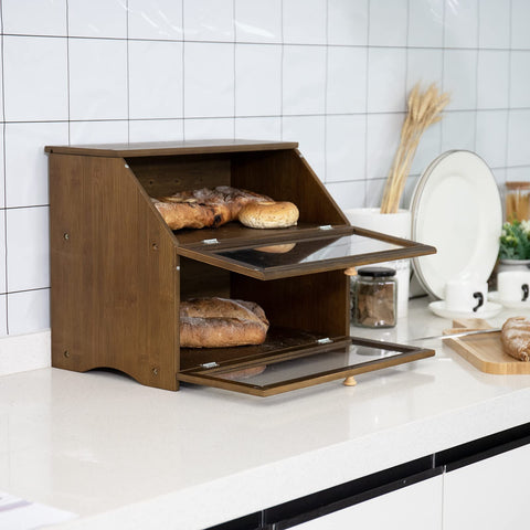HOMEKOKO large-capacity bread box front angled view storing two loaves