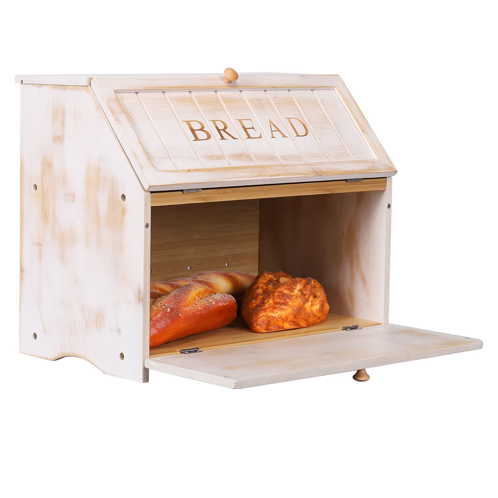 HOMEKOKO white farmhouse bread keeper enhances rustic kitchen decor