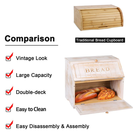HOMEKOKO white retro kitchen bread box front view