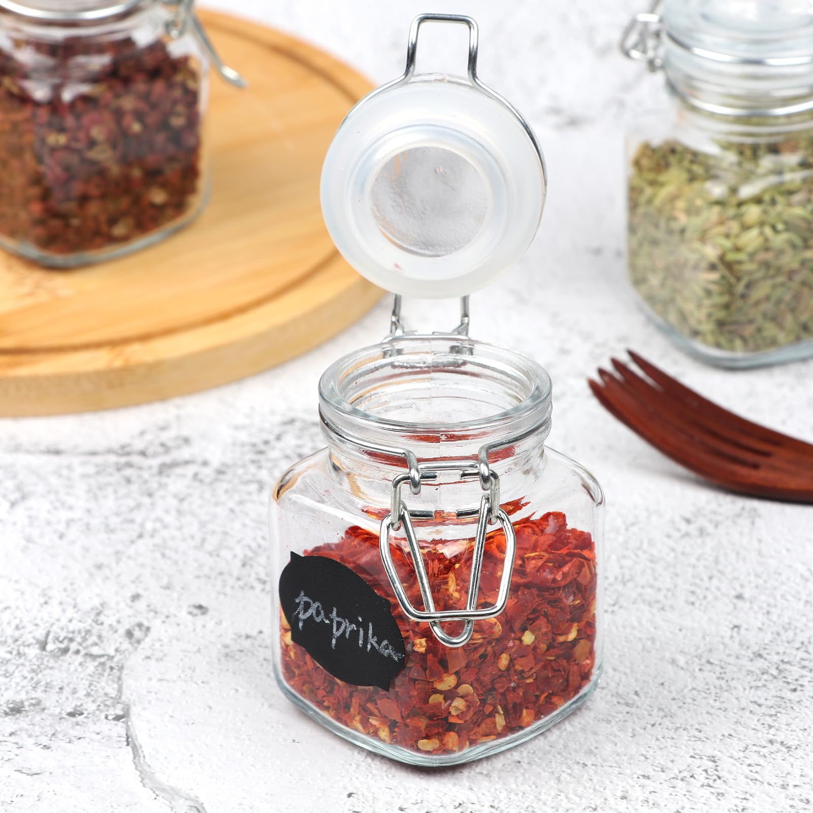 Wide-mouth design makes filling spices quick and cleanup easier.