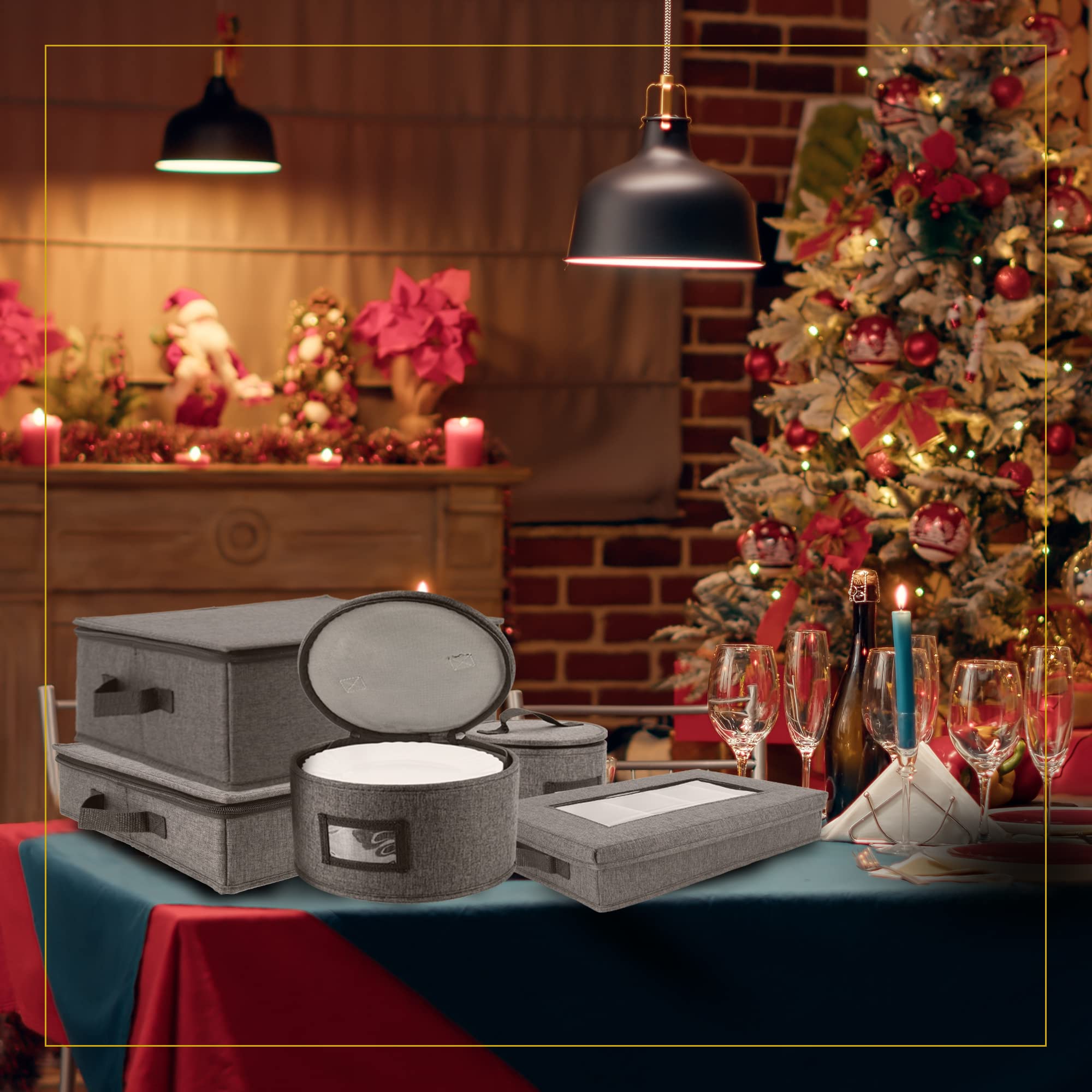 HOMELUX THEORY hard-shell top cover provides durable protection for stacked dinnerware