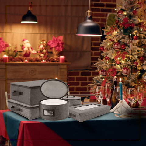HOMELUX THEORY hard-shell top cover provides durable protection for stacked dinnerware