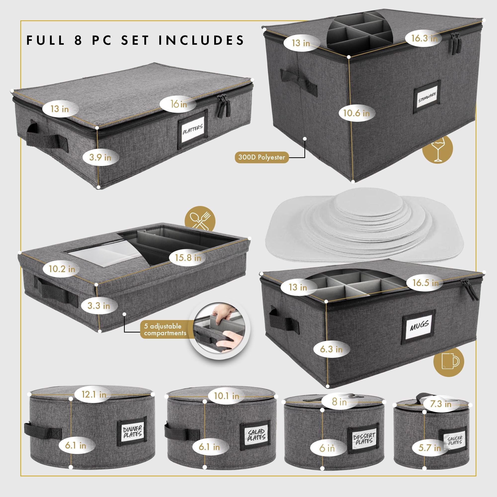 HOMELUX THEORY plate storage with felt pads cushions plates against movement