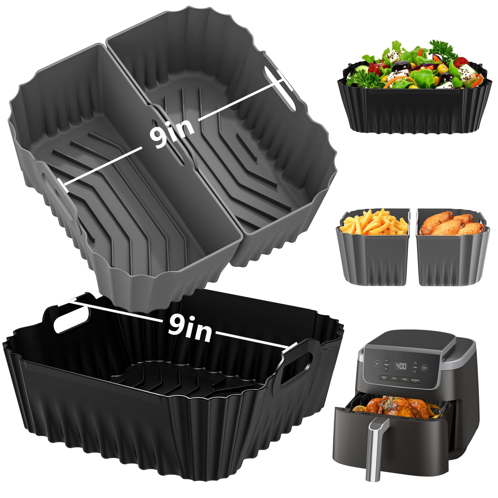 HOMELYLIFE 9 inch silicone liner square for air fryers, easy cleanup