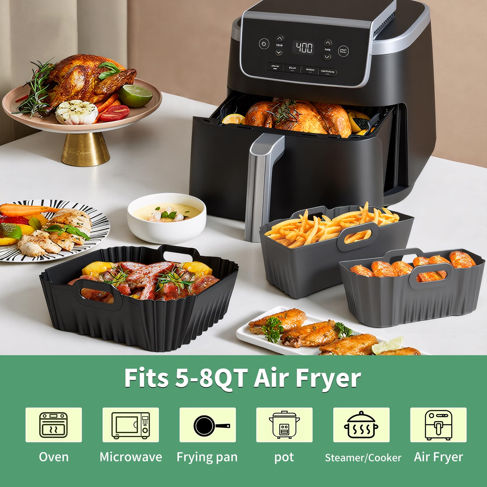 HOMELYLIFE Ninja AF141 AF142 AF181 square liner for dual zone cooking