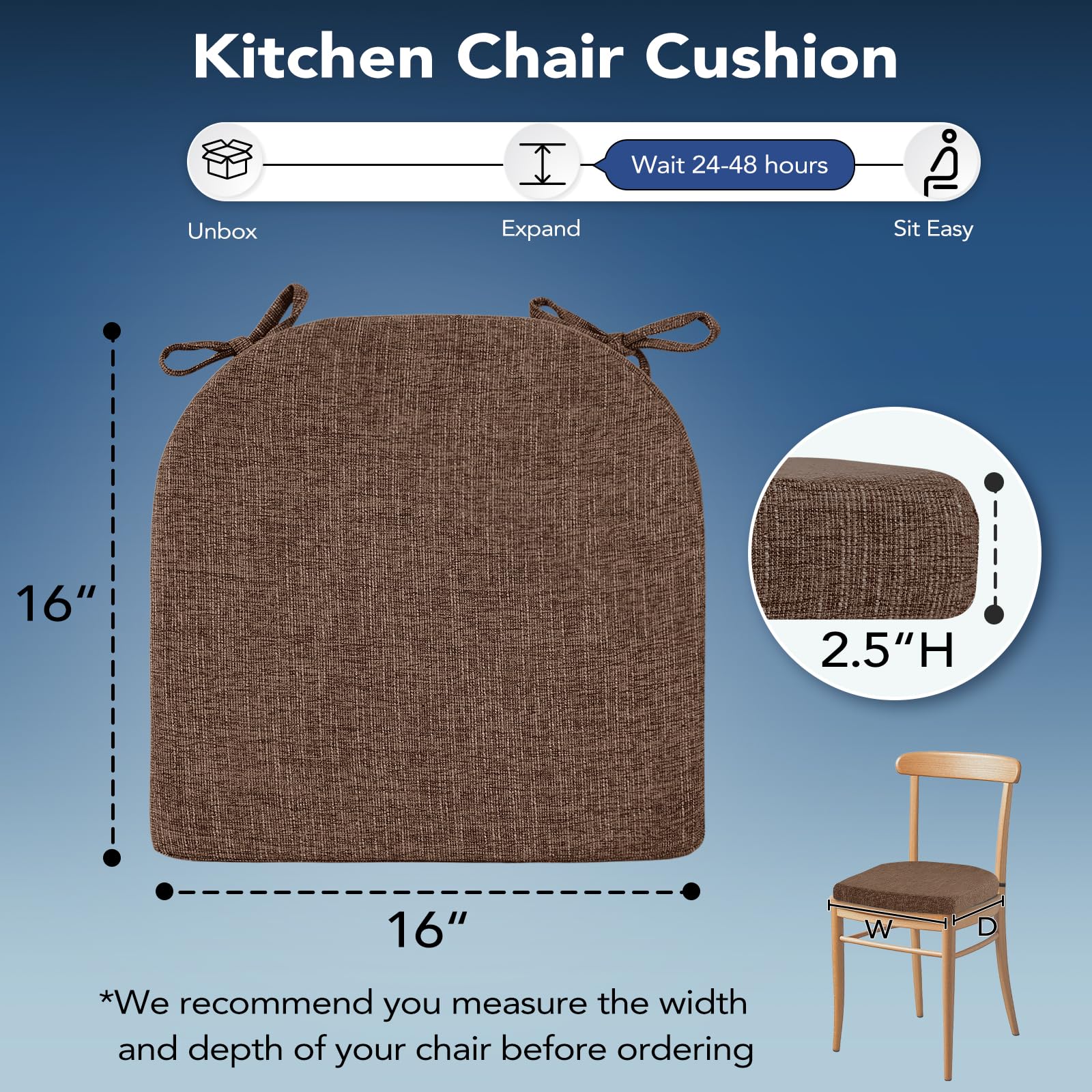 HOMELYSIAN chair cushion memory-foam top contours to your body.