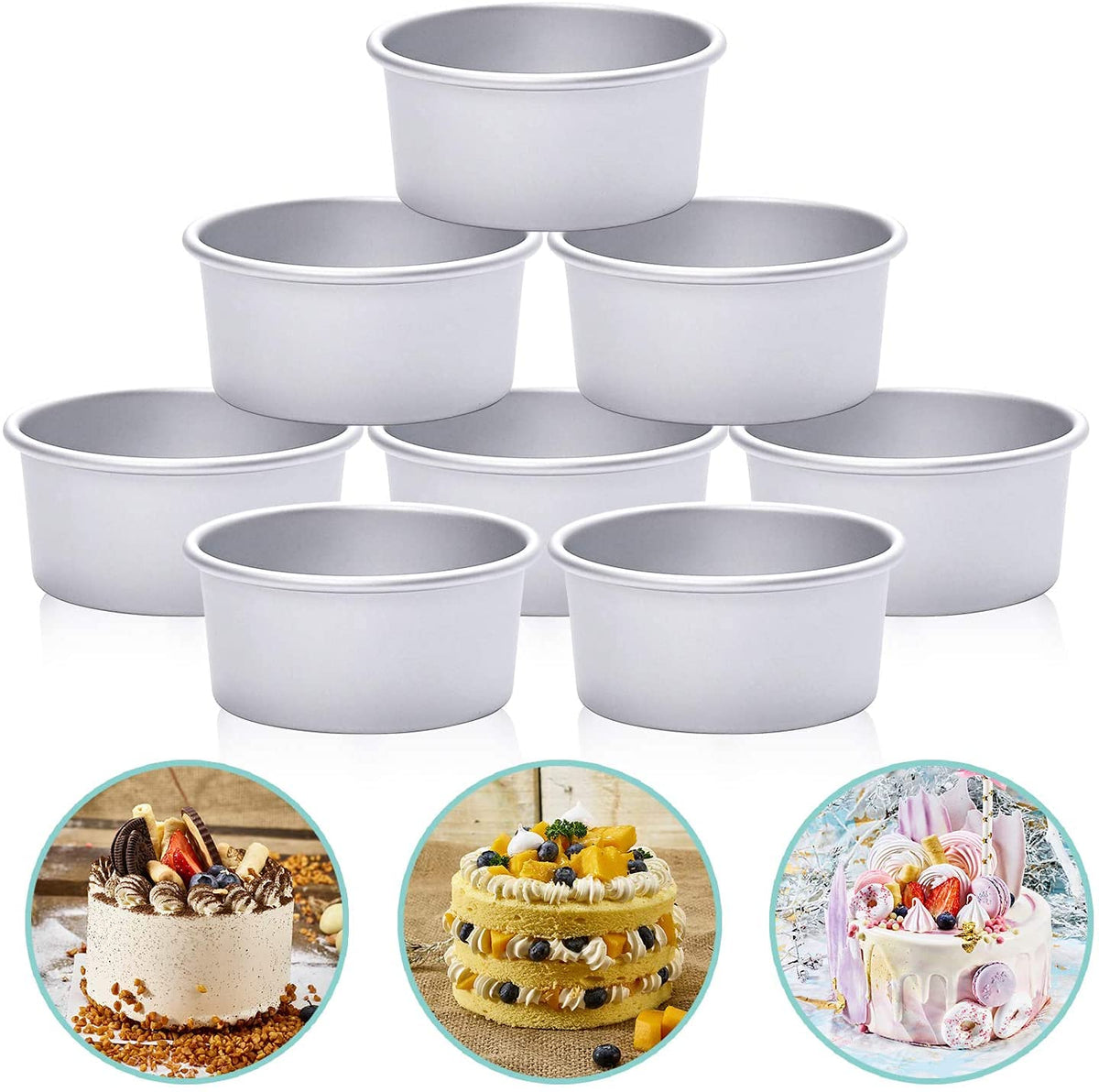HomeMall 4-Inch round cake pan set, top view, non-stick for easy release.