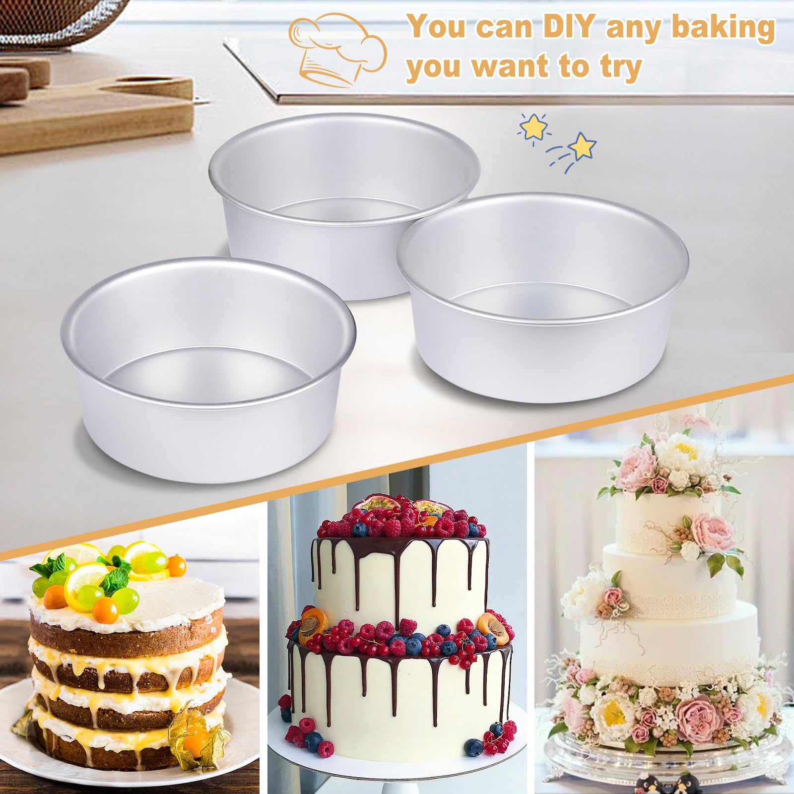 HomeMall non-stick round cake pan with smooth edges for easy release.