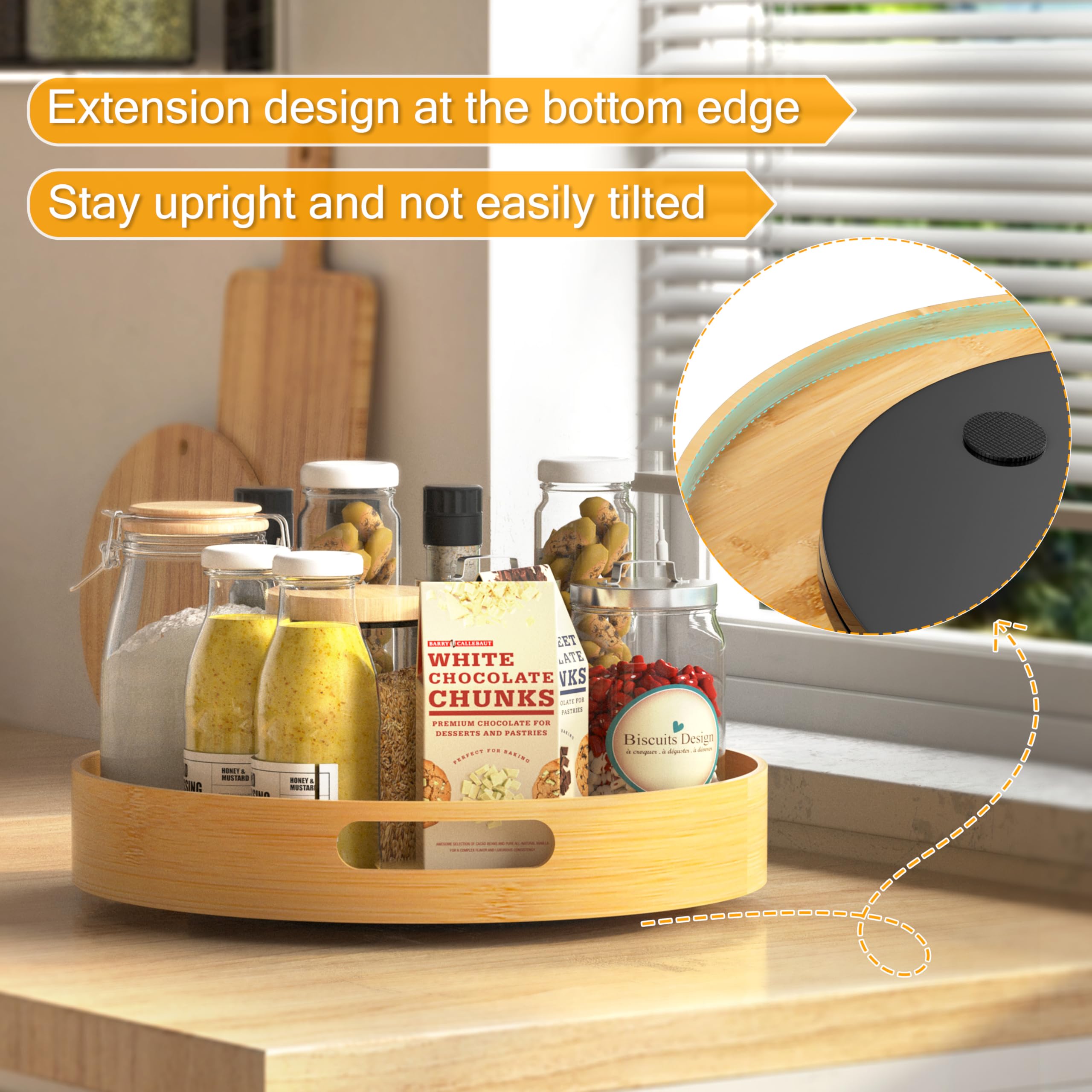 Homerays bamboo lazy susan open design reveals contents at a glance