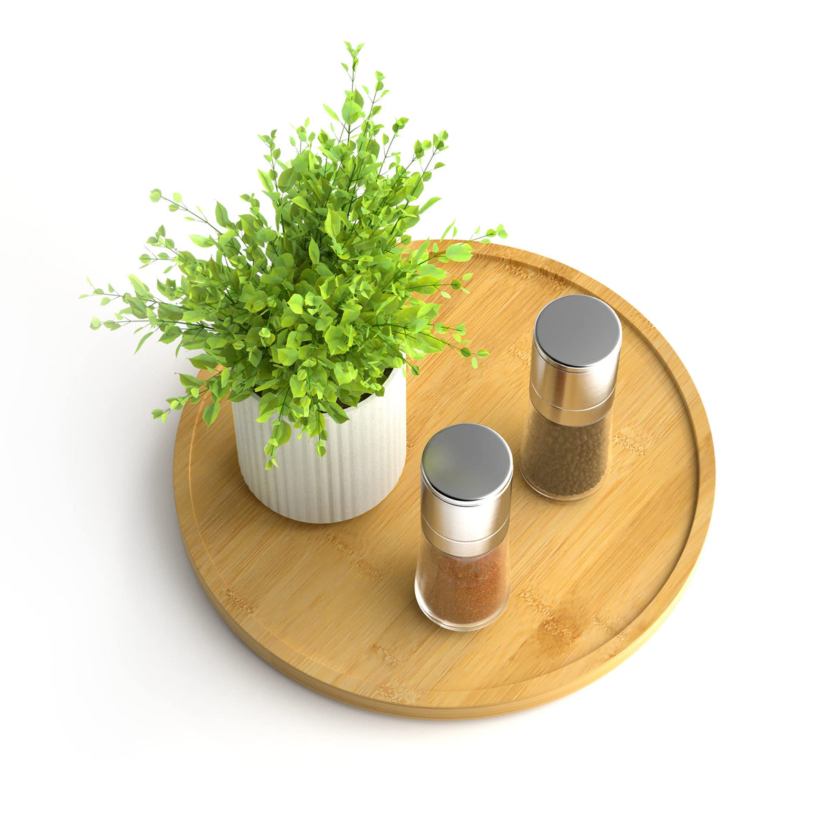 Homerays Lazy Susan 9-inch bamboo top view for organized spice storage.