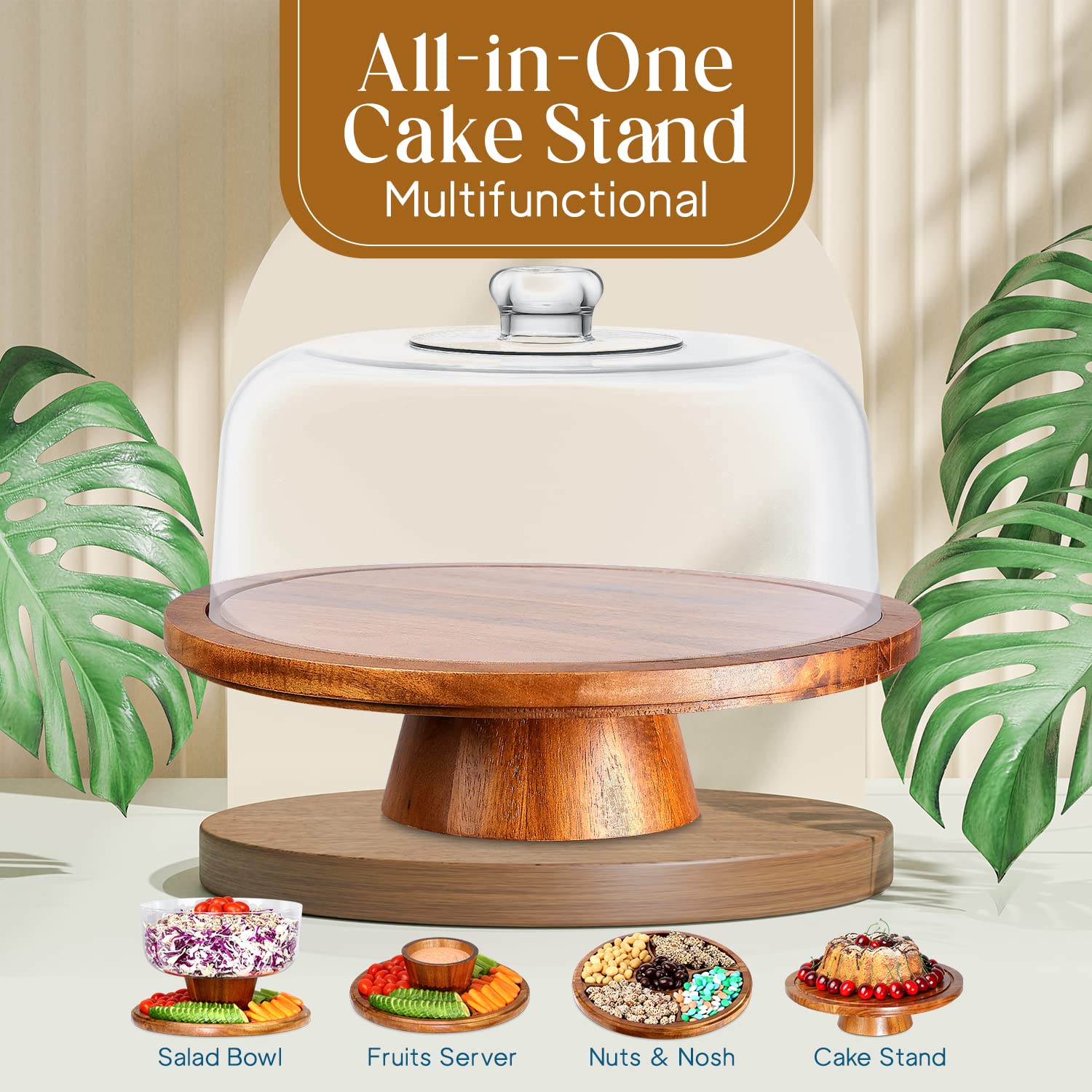 Homeries Acacia Wood Cake Stand with Lid provides durable, easy-to-clean presentation for desserts