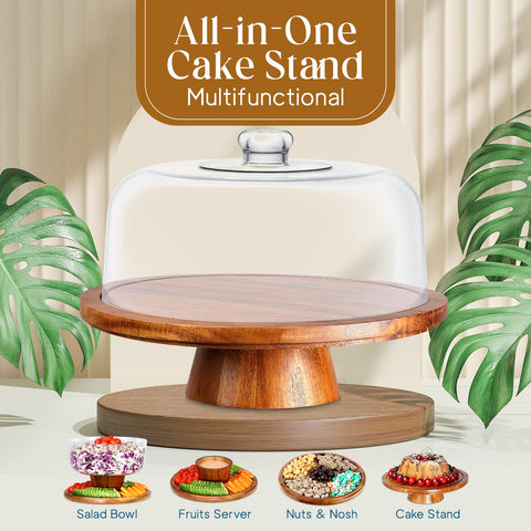 Homeries Acacia Wood Cake Stand with Lid provides durable, easy-to-clean presentation for desserts