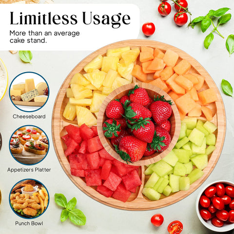 Homeries bamboo stand with lid doubles as a salad plate display.