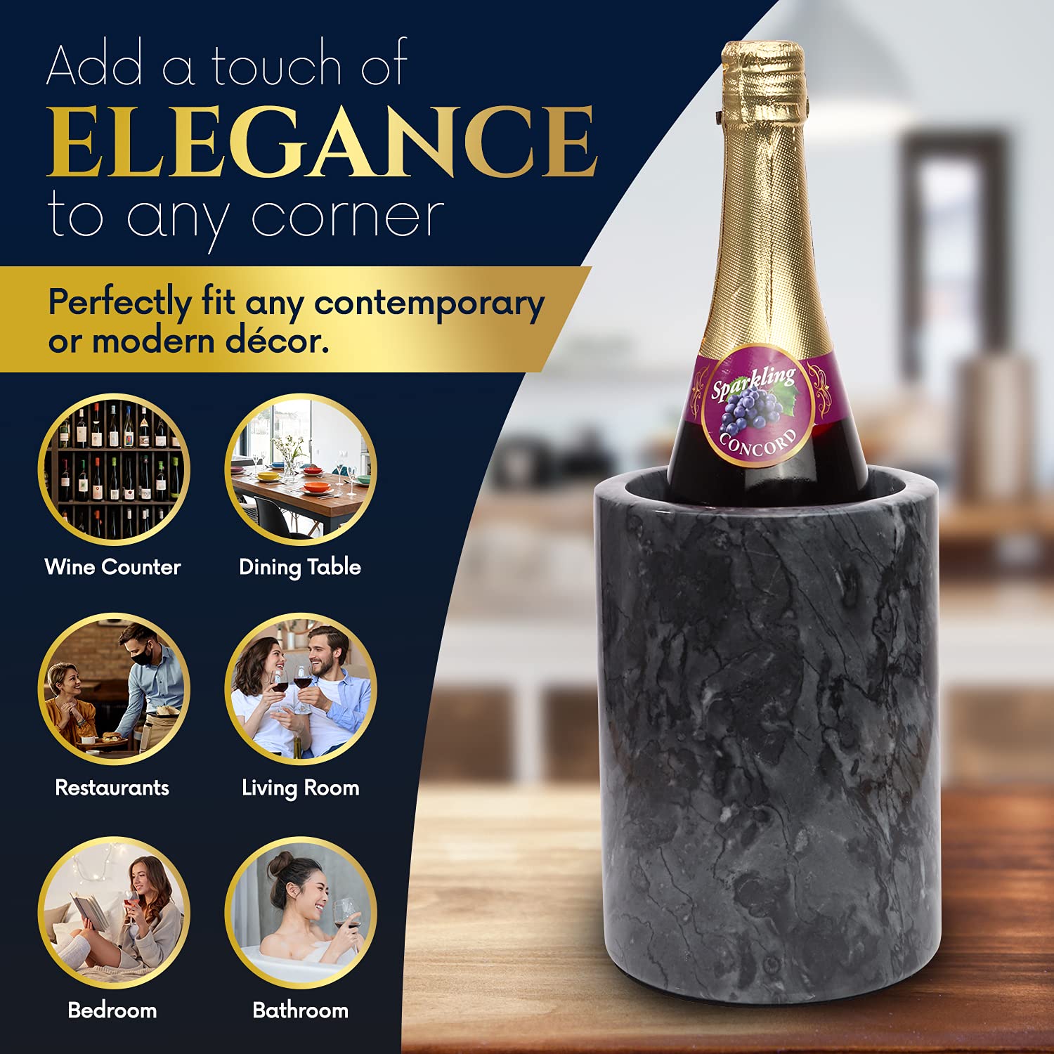 Homeries marble wine chiller bucket gray, paired with décor, doubles as a stylish vase or organizer.
