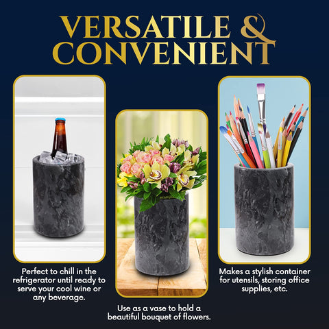 Homeries marble wine chiller bucket gray, ready to accompany dinner parties and celebrations.
