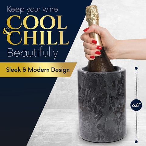 Homeries marble wine chiller bucket gray, open interior ready to hold standard 750ml bottles.