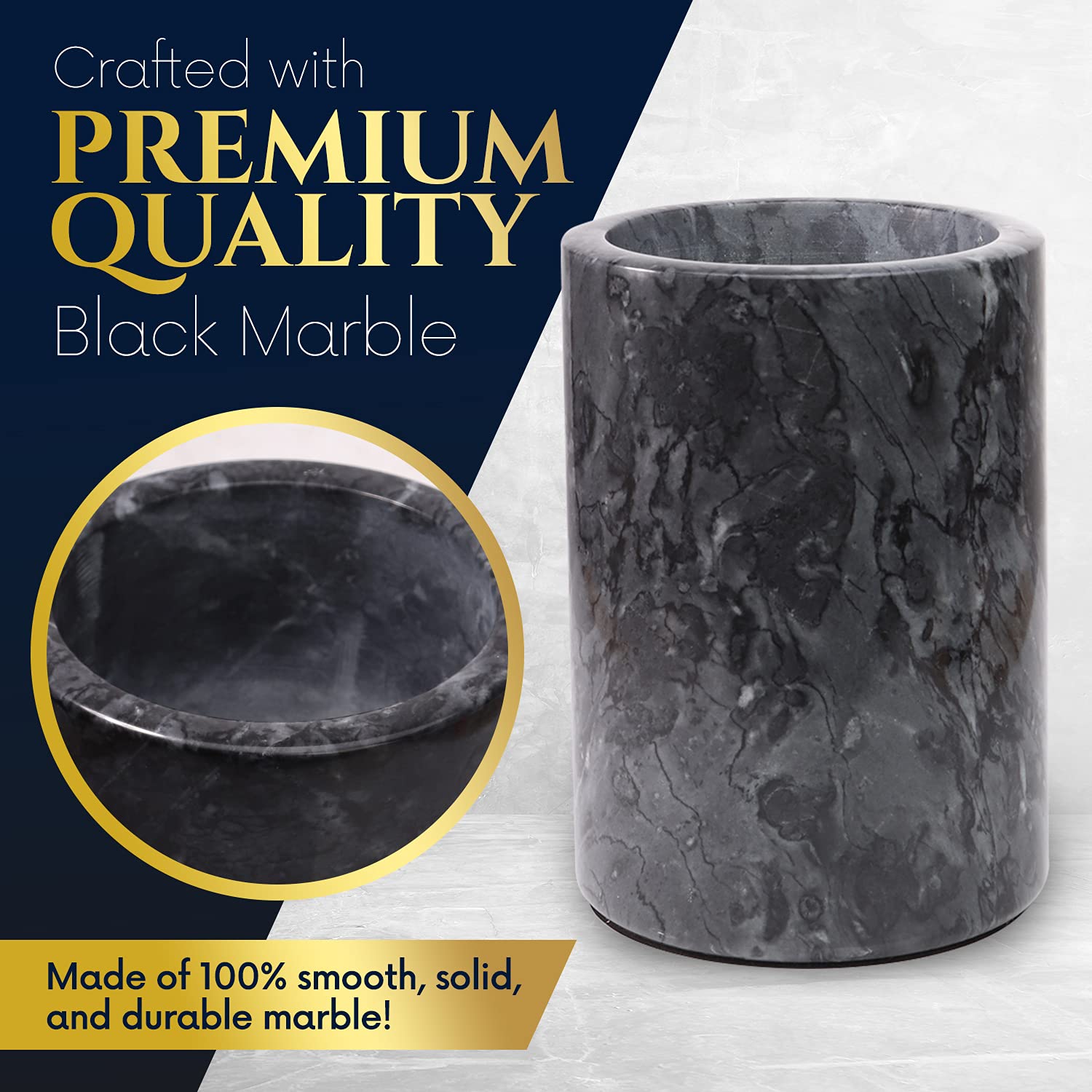 Homeries marble wine chiller bucket gray, side view, portable cooling for outdoor gatherings.