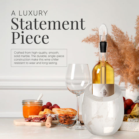 Homeries Marble Wine Chiller Bucket side detail emphasizes sturdy construction and ready-to-use portability.