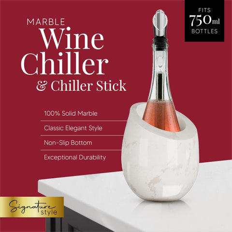 Homeries Marble Wine Chiller Bucket top view highlights sleek design that complements formal table settings.