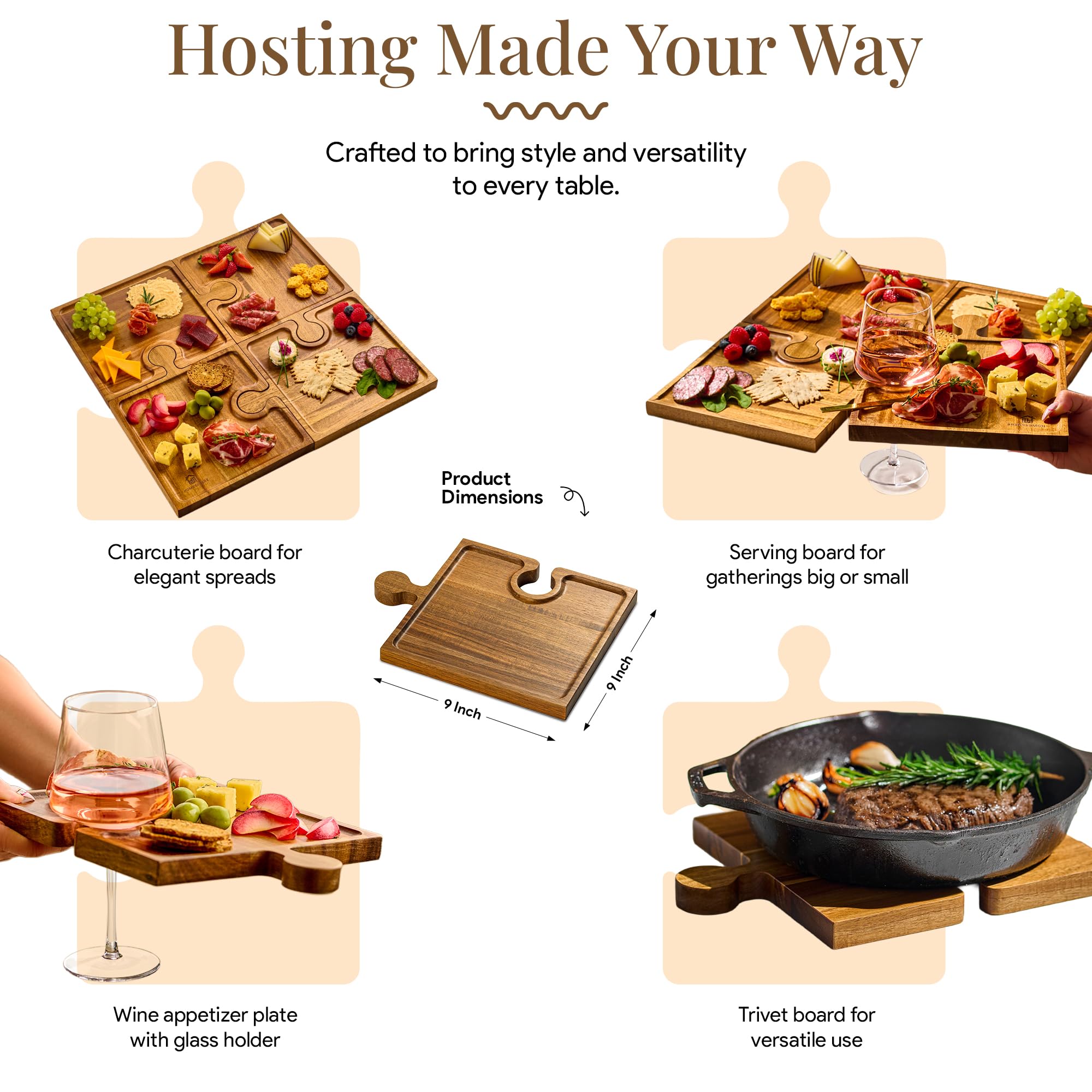 Homesphere acacia wood charcuterie board with built in handle for easy serving