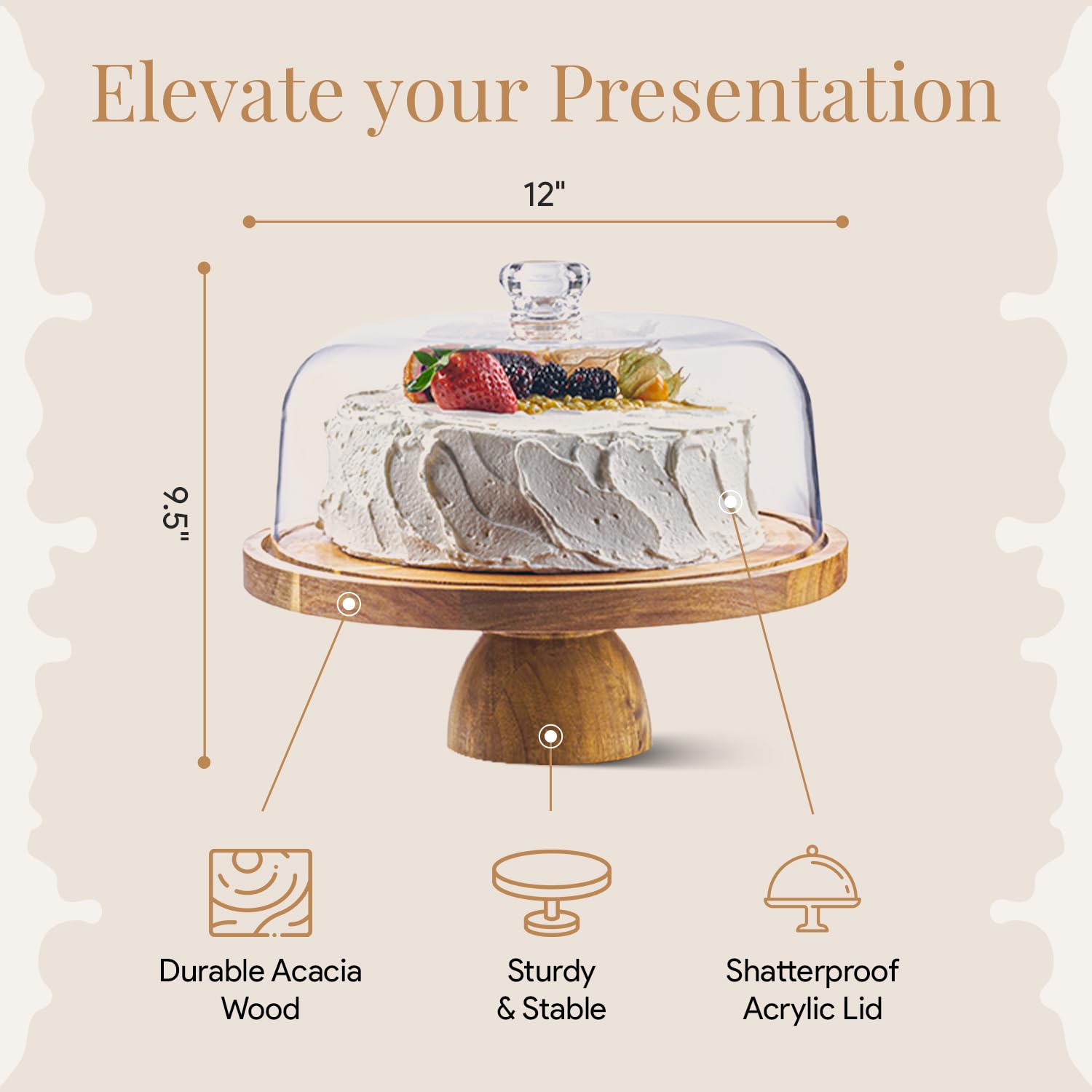 HOMESPHERE acrylic dome closeup shows shatterproof lid protecting treats