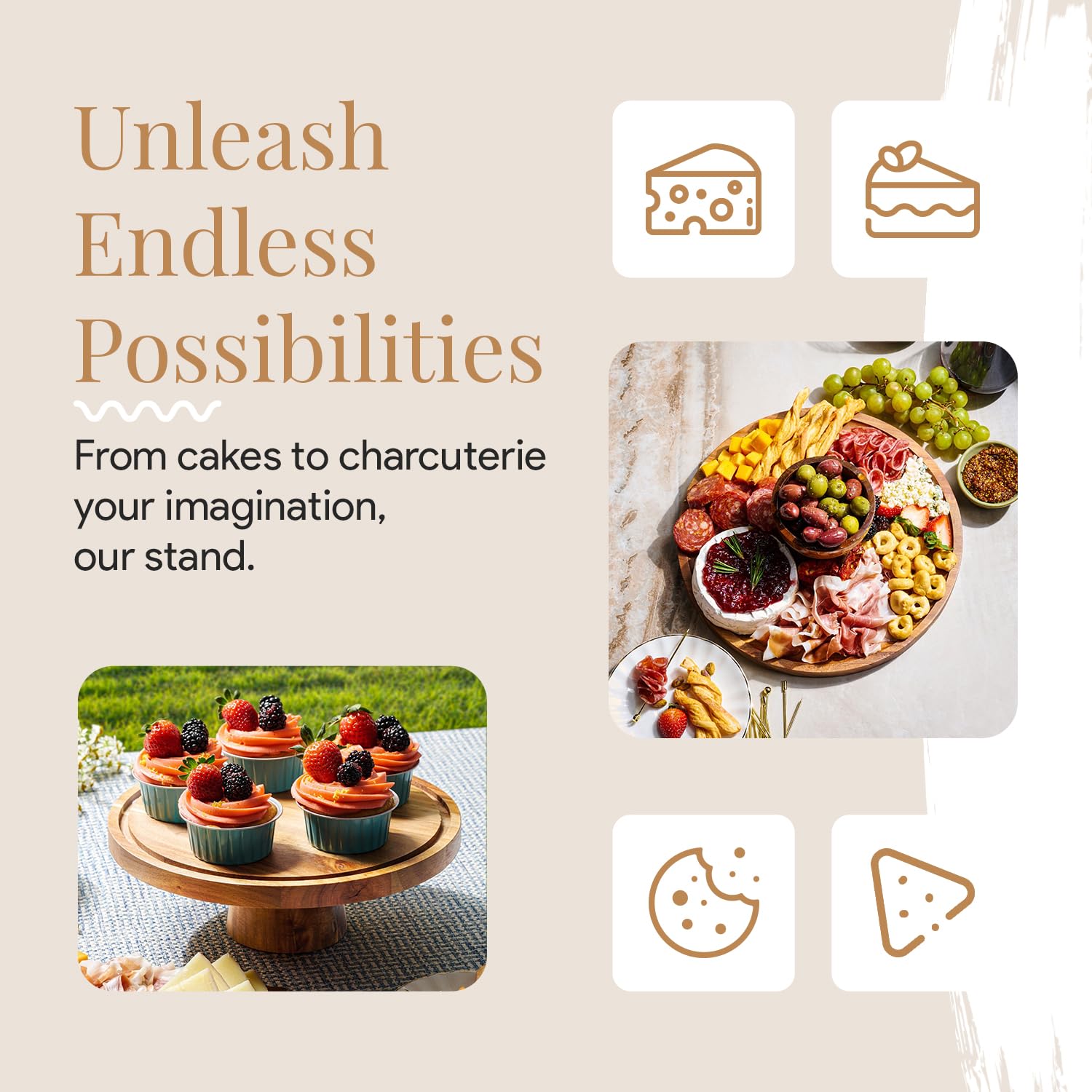 HOMESPHERE acacia stand doubles as a chic charcuterie board for entertaining