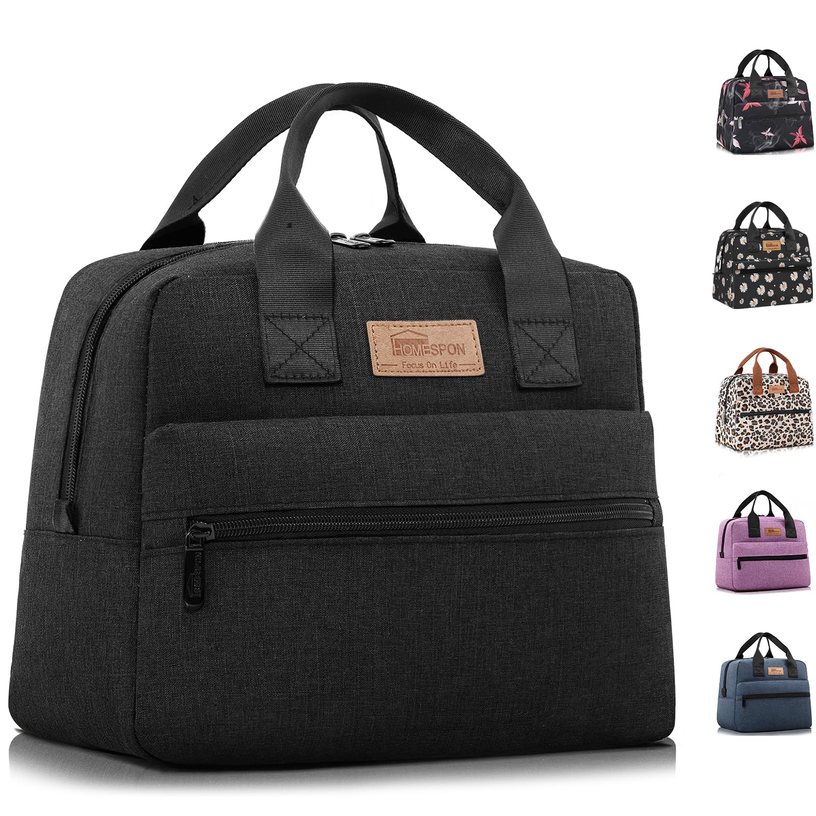 Homespon insulated lunch bag with front pocket for organizing utensils at work
