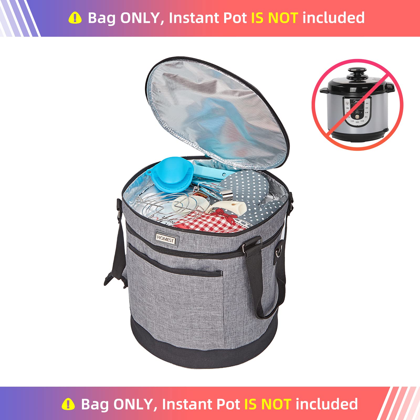 Top compartment stores lid and accessories in a tidy arrangement.