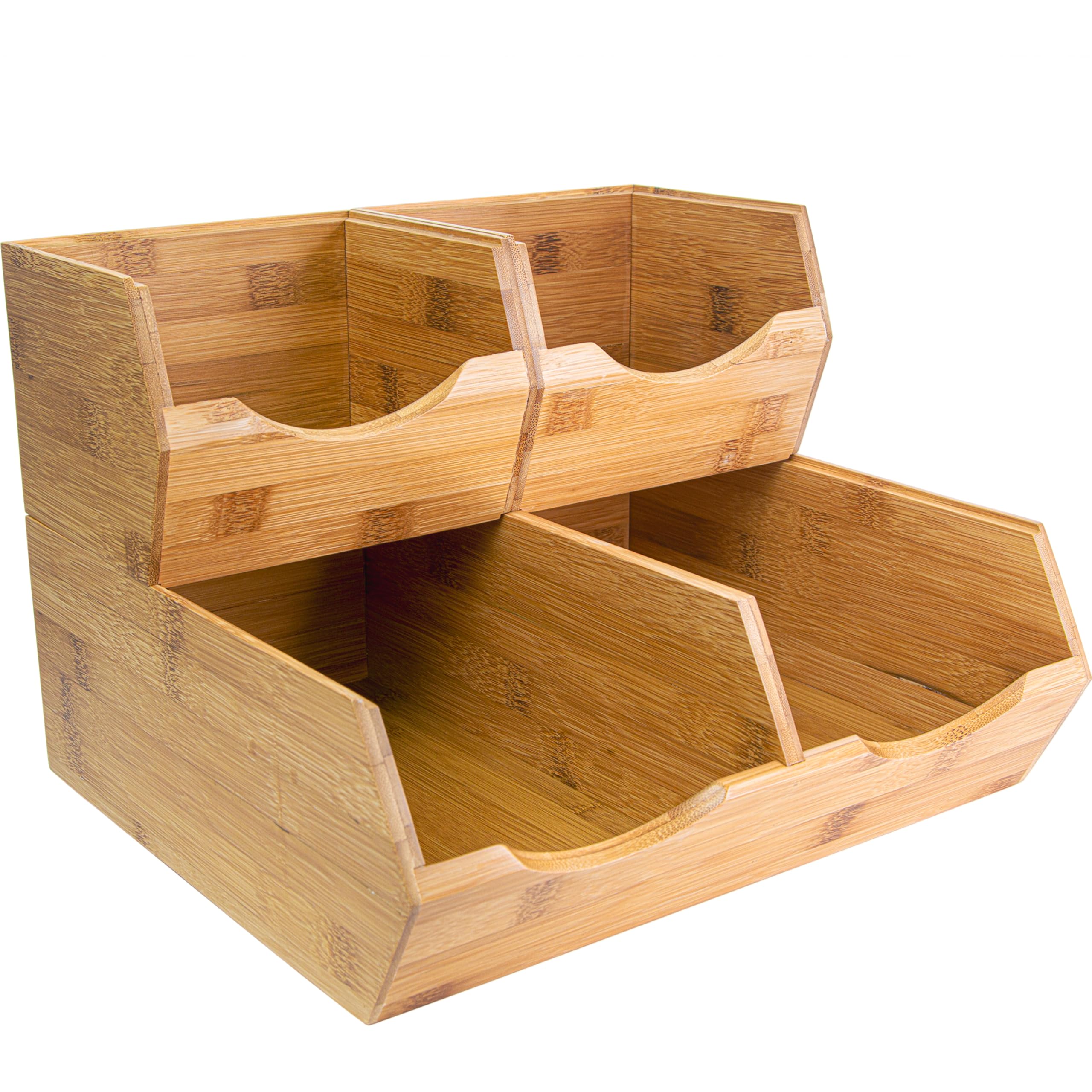 HOMESTEAD Bamboo Pantry Bins, side view for easy potato and onion organization
