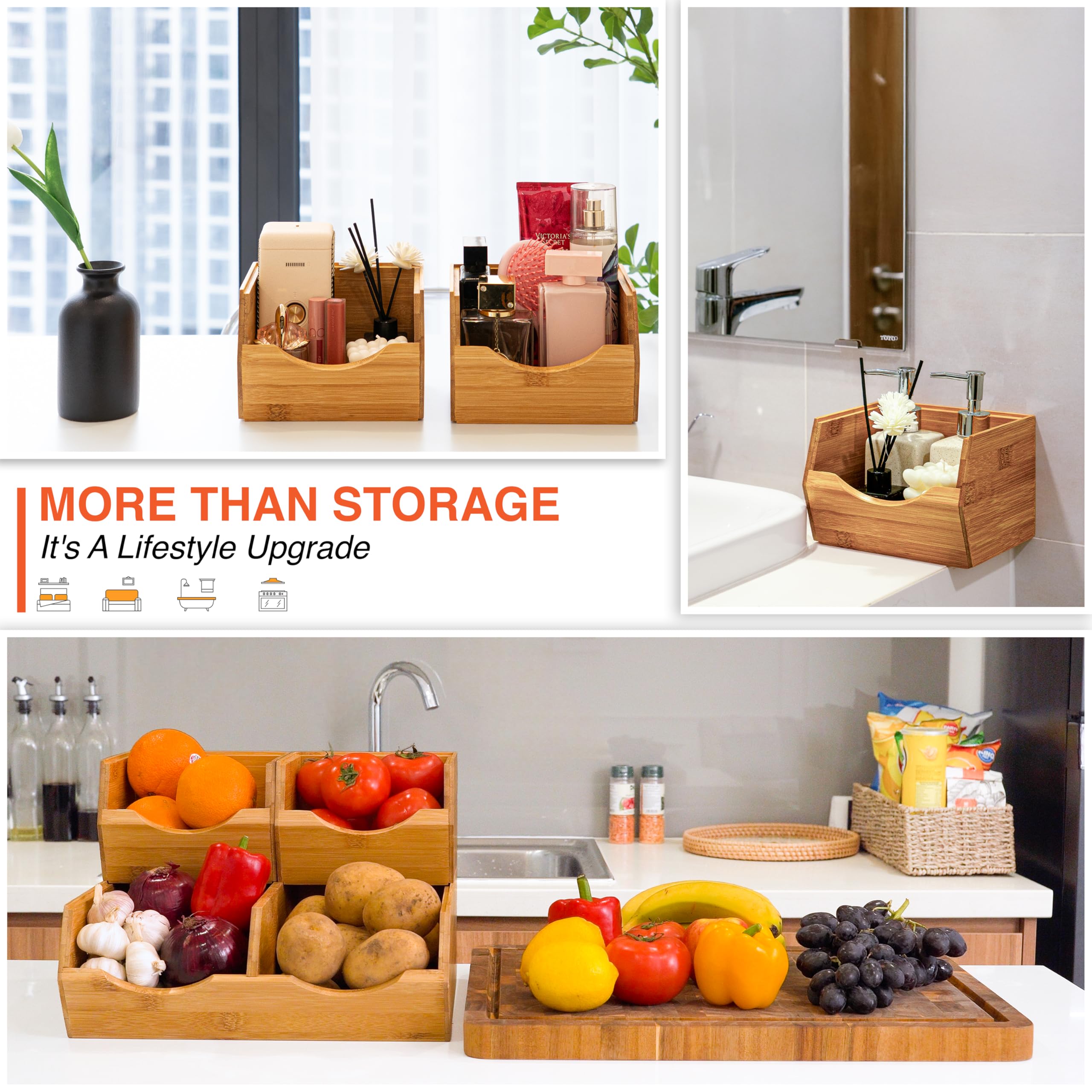 HOMESTEAD Bamboo Pantry Bins with slide-front access for quick-grab produce