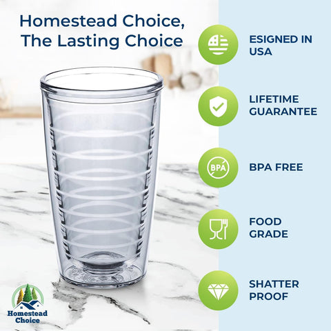 Homestead Choice double-wall design keeps drinks at temperature without sweating