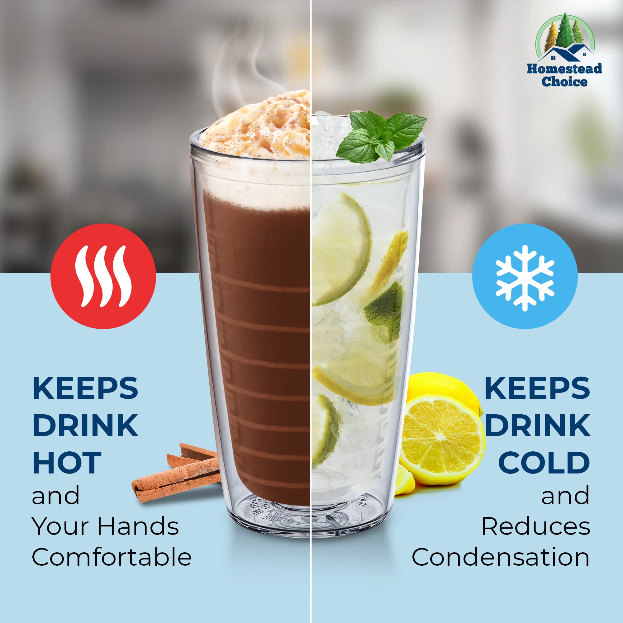Homestead Choice sweat-proof tumbler easy to hold and safe from burns