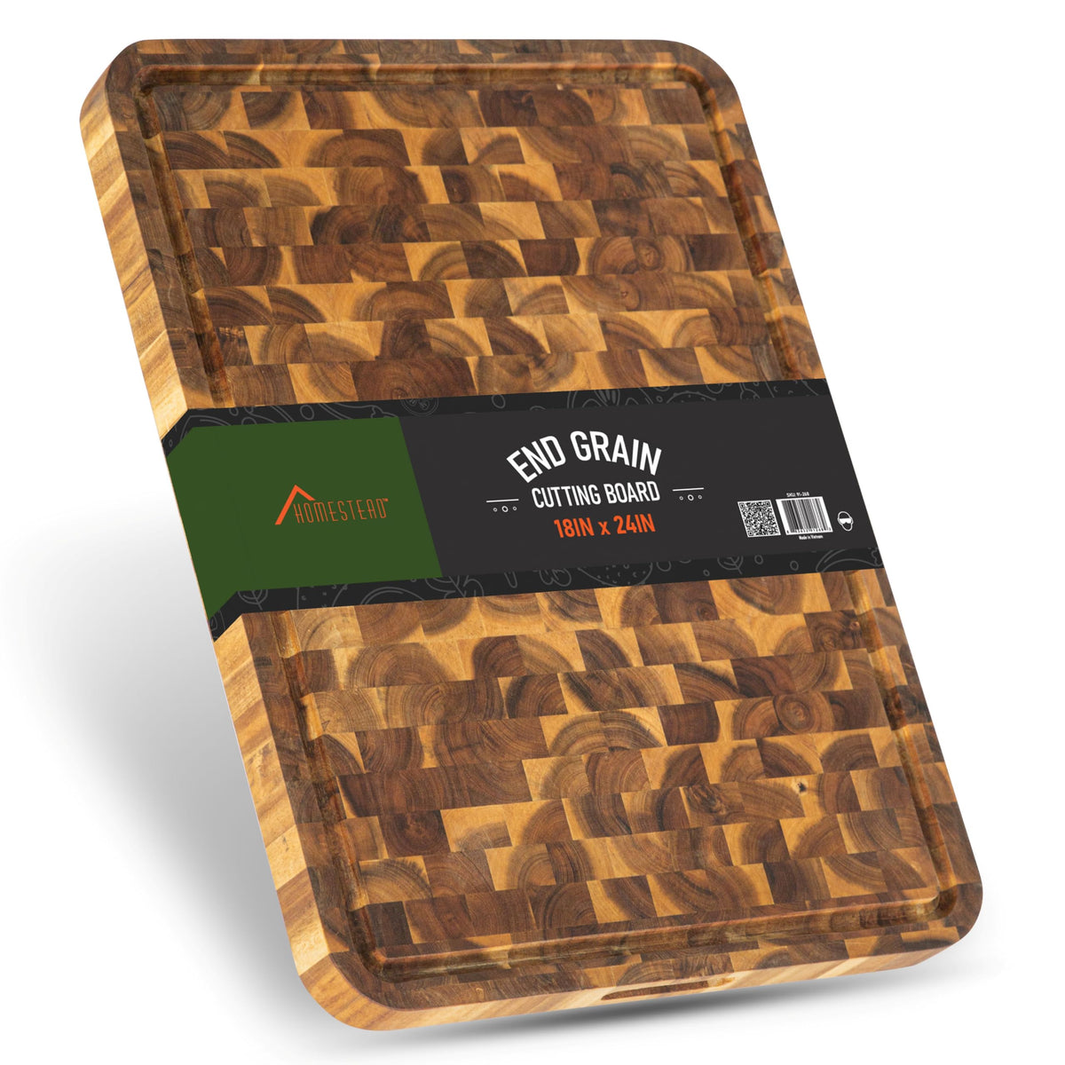 HOMESTEAD end grain acacia cutting board with large prep surface for easy slicing